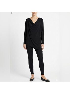 SYMPLI Black Draped and Asymmetrical Long Sleeve Stretch Jersey Top US Sz 4